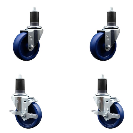 Service Caster 4'' Solid Poly Wheel Swivel 1-5/8'' Expanding Stem Caster Set 2 Brakes, 4PK SCC-EX20S414-SPUS-2-TLB-2-158